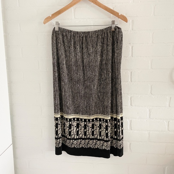 Vintage 80s 90s Matching Set (2) Slinky Midi skirt Mixed print Black Cream 1X - Picture 8 of 8